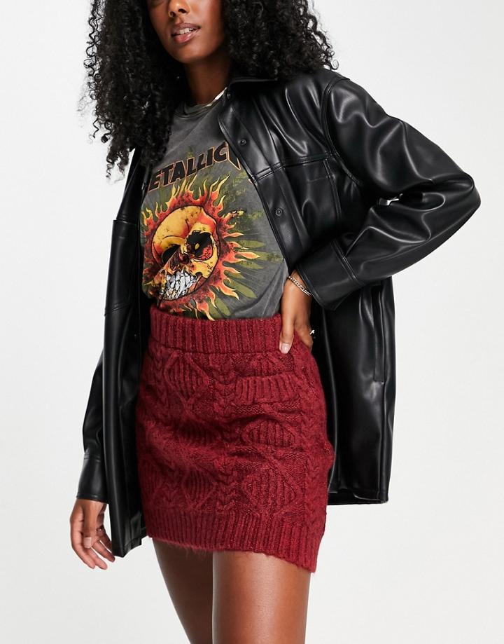 Mango Button Front Cable Knit Skirt In Red - Part Of A Set