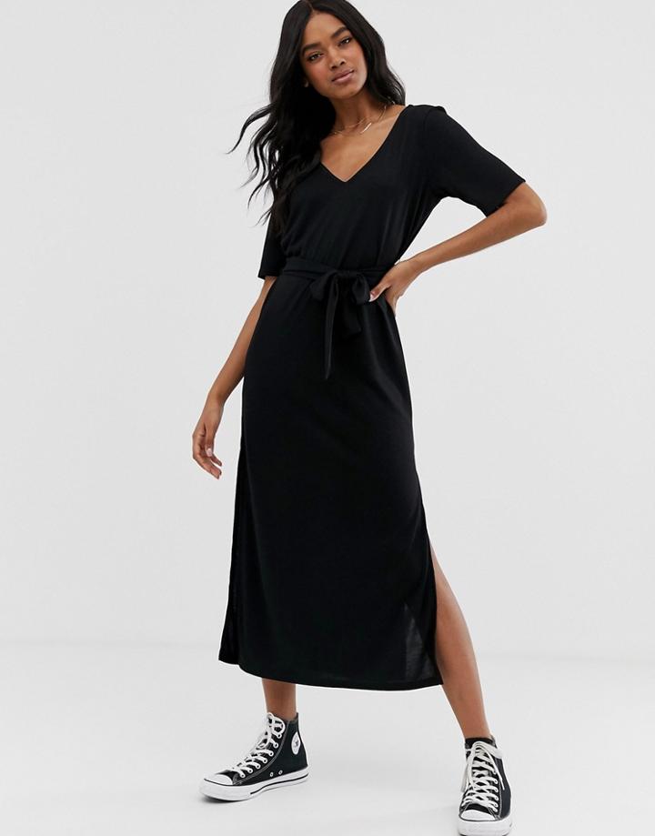 Asos Design Soft Touch Belted Maxi Dress-black