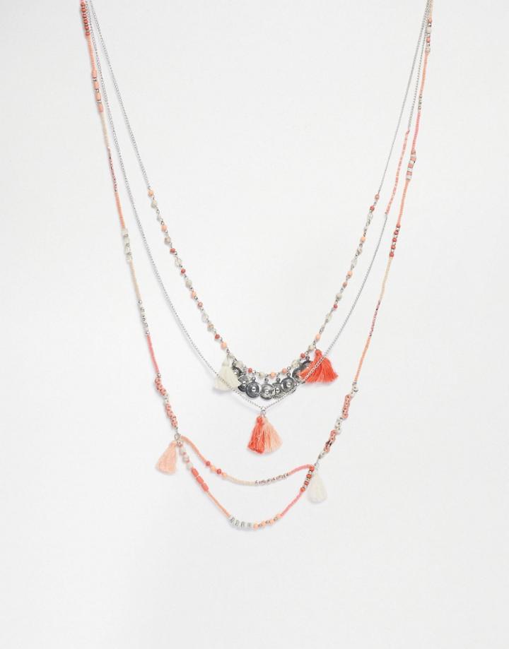 Pieces Daren Long Multirow Necklaces - Silver
