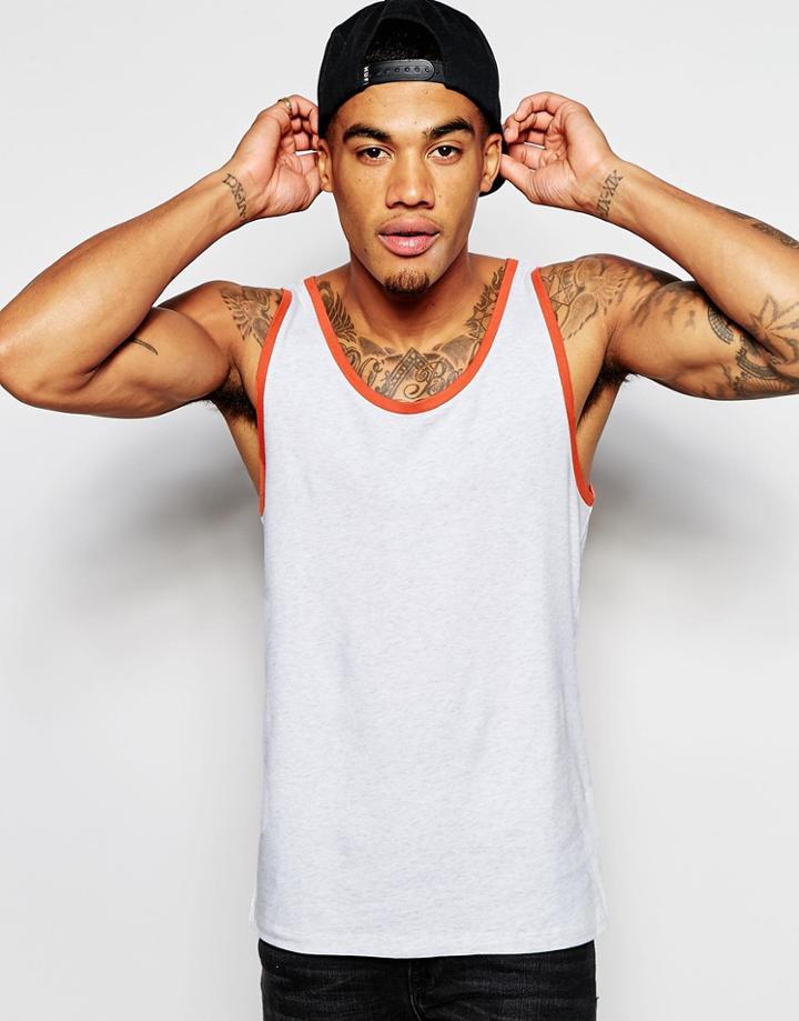 Asos Muscle Fit Tank With Stretch And Contrast Rib - Gray Marl
