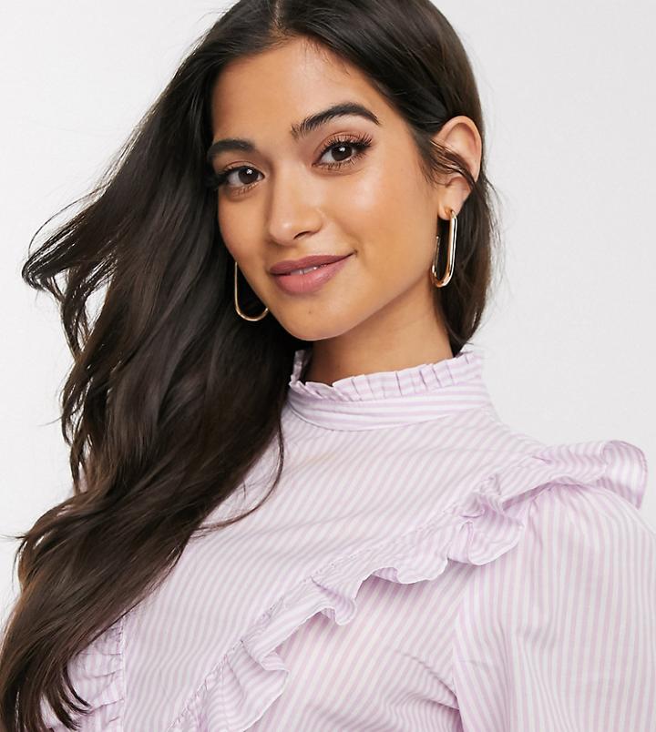 River Island Petite V-neck Stripe Top In Lilac-purple