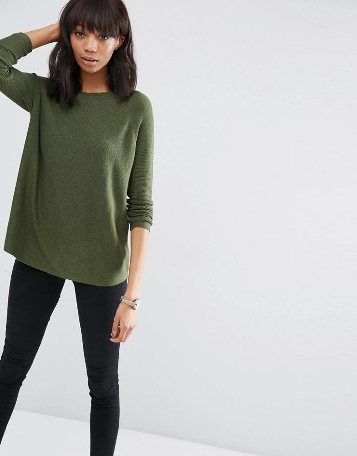 Asos Swing Sweater With Ripple Stitch Sleeve In Cashmere Mix - Khaki
