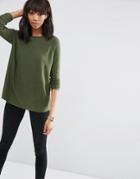 Asos Swing Sweater With Ripple Stitch Sleeve In Cashmere Mix - Khaki