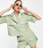 Collusion Cropped Pu Shirt In Green Set-brown