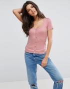 Asos Top With Button Front - Pink