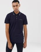 Ted Baker Polo Shirt With Tipped Collar In Navy