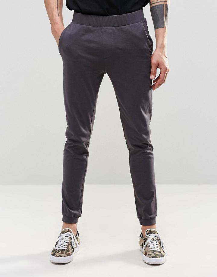 Asos Super Skinny Joggers In Lightweight Jersey In Dark Grey - Rabbit