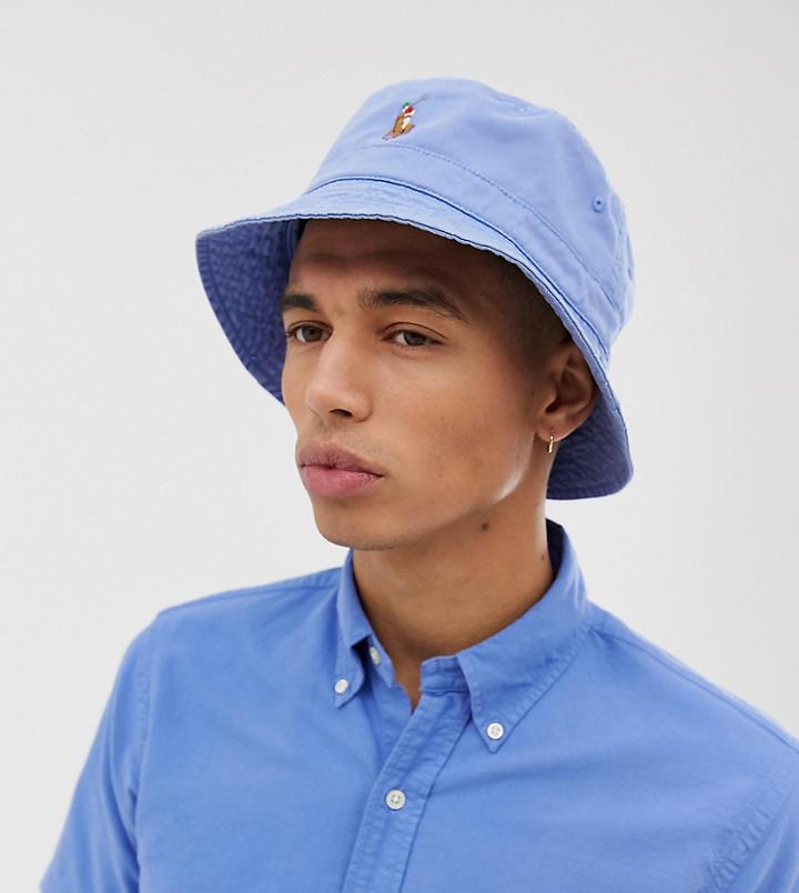 Polo Ralph Lauren Exclusive To Asos Multi Player Logo Bucket Hat In Light Blue