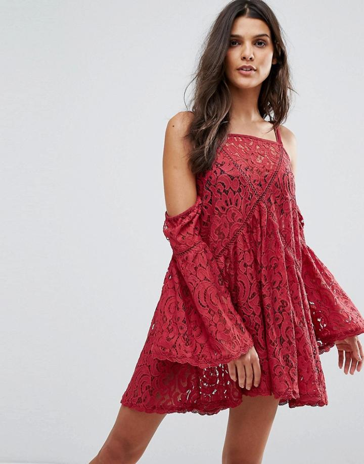 Minkpink Young Hearts Lace Beach Cover-up Dress - Red