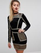 Prettylittlething Premium Velvet Paneled Bodycon Mini Dress - Black