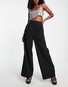 Flounce London Wide Leg Pants With Pleated Front In Black
