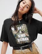Native Rose Relaxed T-shirt With Be Kind Embroidered Panel - Black