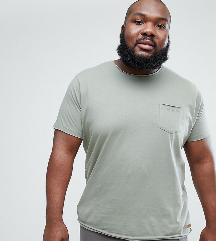 Brave Soul Plus Basic Raw Edge T-shirt - Green