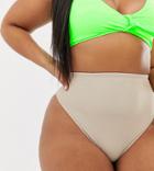 Asos Design Curve High Waist Bikini Bottom In Mink - Pink