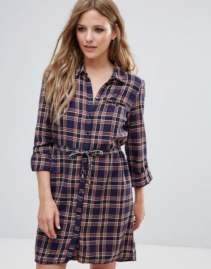 Noisy May Erik Check Shirt Dress - Blue