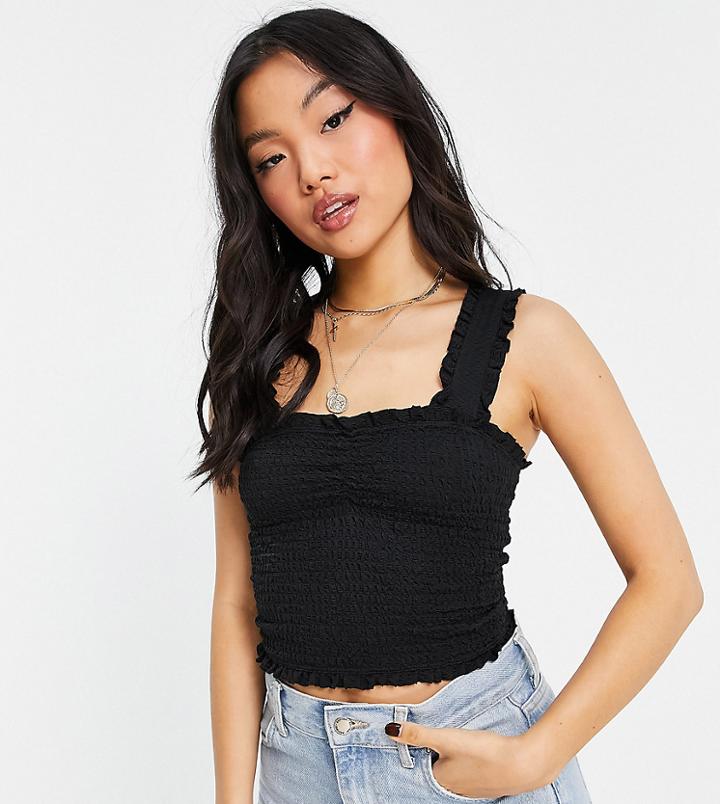 Topshop Petite Crinkle Frill Tank Top In Black