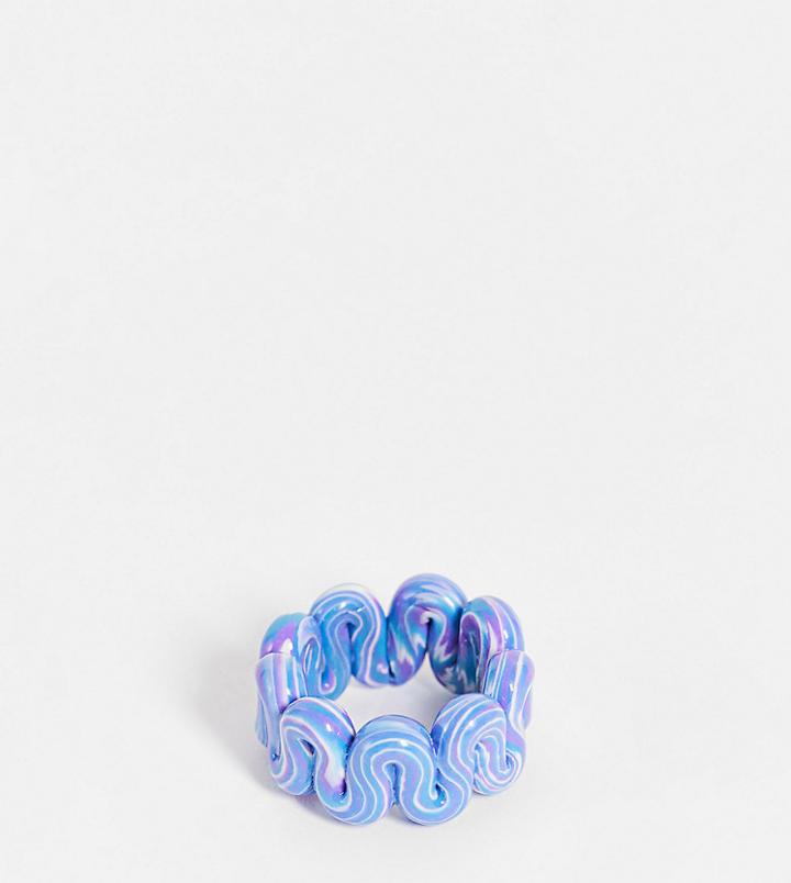 Asos Design Curve Ring In Plastic Chubby Swiggle Design In Lilac And Blue Marble-multi
