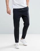 Selected Homme Cropped Tapered Pant With Elasticated Waist In Check - Navy