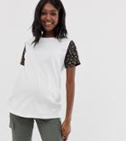 Asos Design Maternity T-shirt With Contrast Ditsy Sleeve-multi