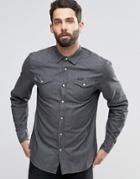 Religion Denim Shirt With Press Stud Buttons - Gray