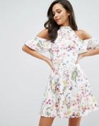 Miss Selfridge Cold Shoulder Ruffle Floral Dress - Multi