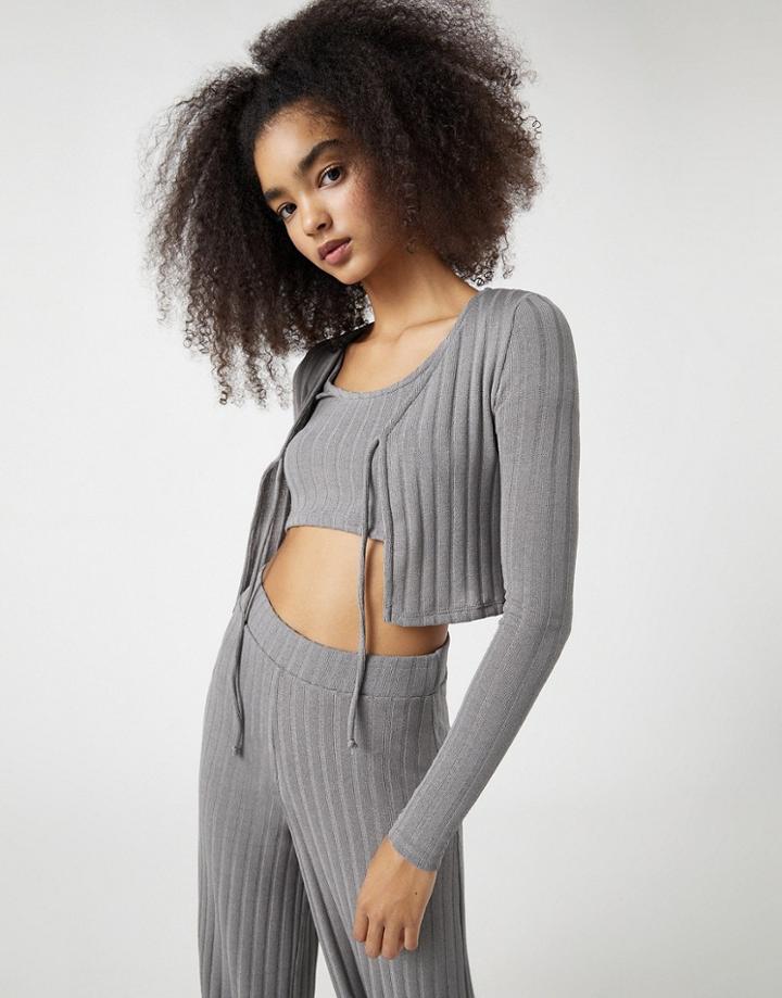 Pull & Bear Tie Front Coordinating Cardigan In Gray-grey