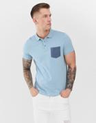 Asos Design Polo Shirt With Contrast Pocket In Blue - Blue