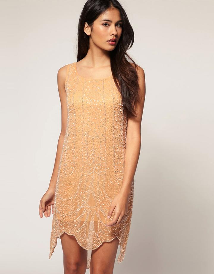Asos Shift Dress With Bead Embellishment - Orange