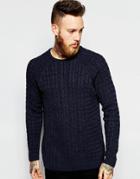 Asos Cable Knit Sweater In Fleck Yarn - Navy