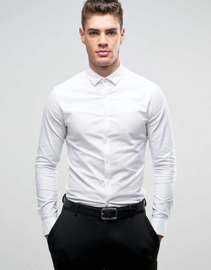 Asos Smart Skinny Oxford Shirt With Double Cuff - White