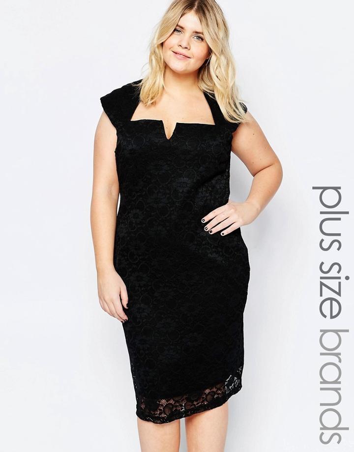 Goddiva Plus Lace Dress With Cut Out Neckline - Black