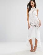 Love Triangle Lace Sheer Panel Fishtail Maxi Dress - White