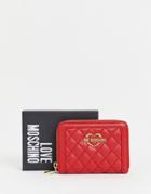 Love Moschino Quilted Mini Zip Around Ladies' Wallet - Red