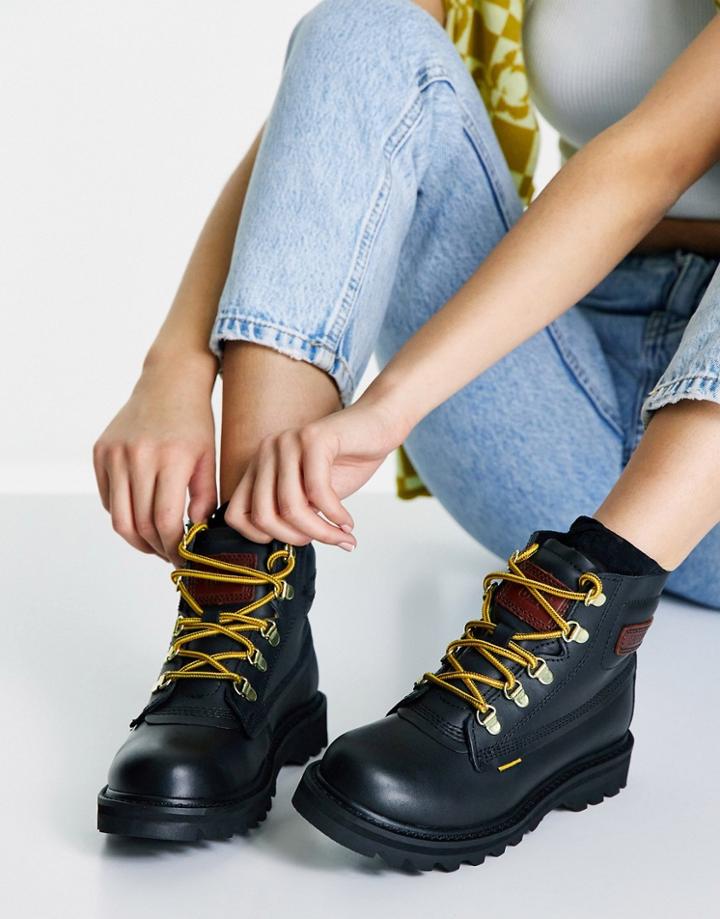 Cat Rework Leather Walking Boots In Black