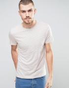 Selected Homme T-shirt With Stripe And Seam Stripe Detail - Pink