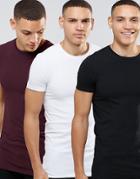 Asos 3 Pack Longline Muscle T-shirt In White/black/oxblood Save - Multi