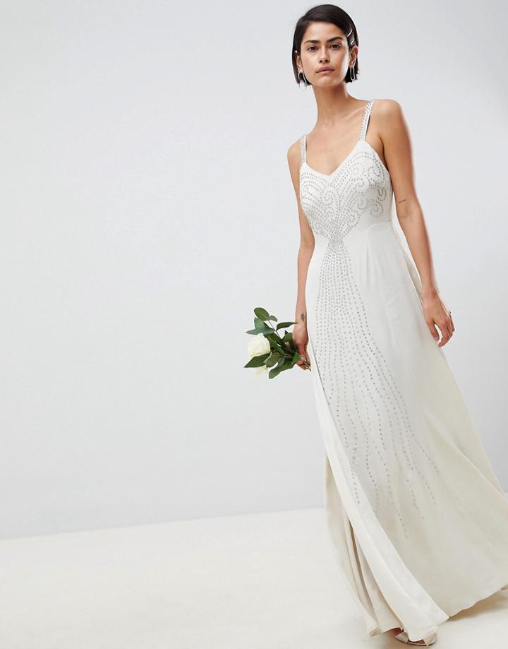 Asos Edition Embellished Cami Wedding Dress - Cream