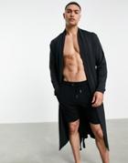 Asos Design Set Microfibre Dressing Gown In Black