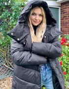 Stradivarius Long Padded Coat With Hood In Black