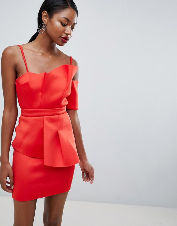 Asos Premium Scuba Fan Front Cuff Mini Dress-red