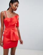 Asos Premium Scuba Fan Front Cuff Mini Dress-red