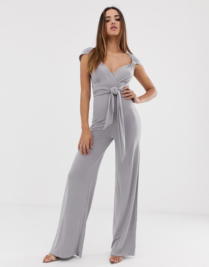 Club L London Twist Detail Jumpsuit - Gray