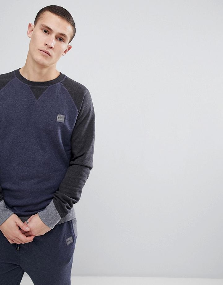 Boss Crew Neck Contrast Sleeve Sweat In Navy - Navy