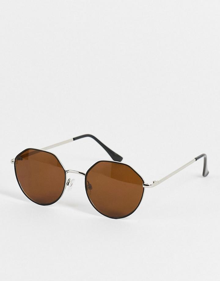 Aj Morgan Agenda Hex Round Sunglasses In Black
