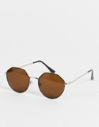 Aj Morgan Agenda Hex Round Sunglasses In Black
