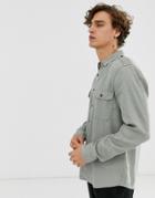 Asos Design Regular Fit Utility Shirt In Khaki