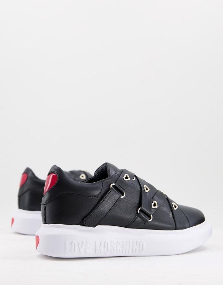 Love Moschino Multi Strap Gold Heart Sneakers In Black