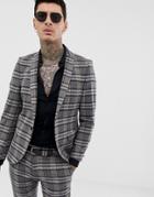 Twisted Tailor Super Skinny Suit Jacket In Speckled Plaid-gray