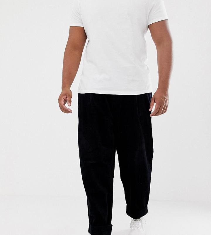Asos Design Plus Wide Balloon Pants In Black Cord With Pleats - Black