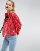 Asos Bright Gingham Smock Blouse With Contrast Tie - Multi